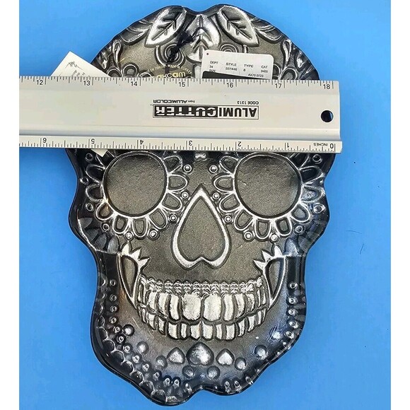 AKCAM Sugar Skull Black Silver 8”x6” Serving Dish Platter Goth Halloween Gothic - Picture 4 of 10